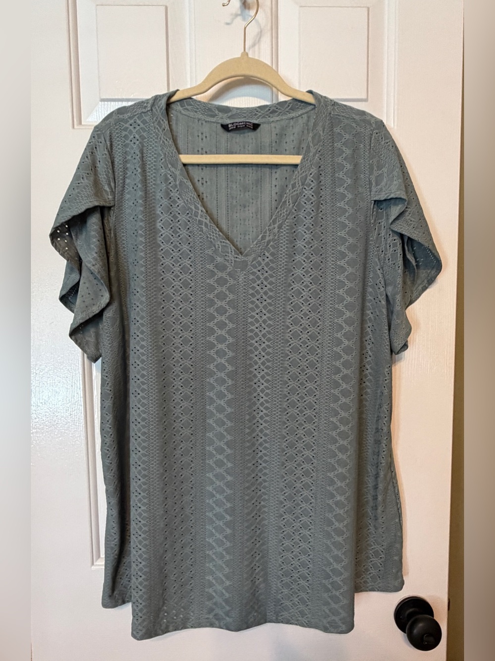BloomChic Sage Green Eyelet V-Neck Flutter Sleeve Tunic Size 18-20